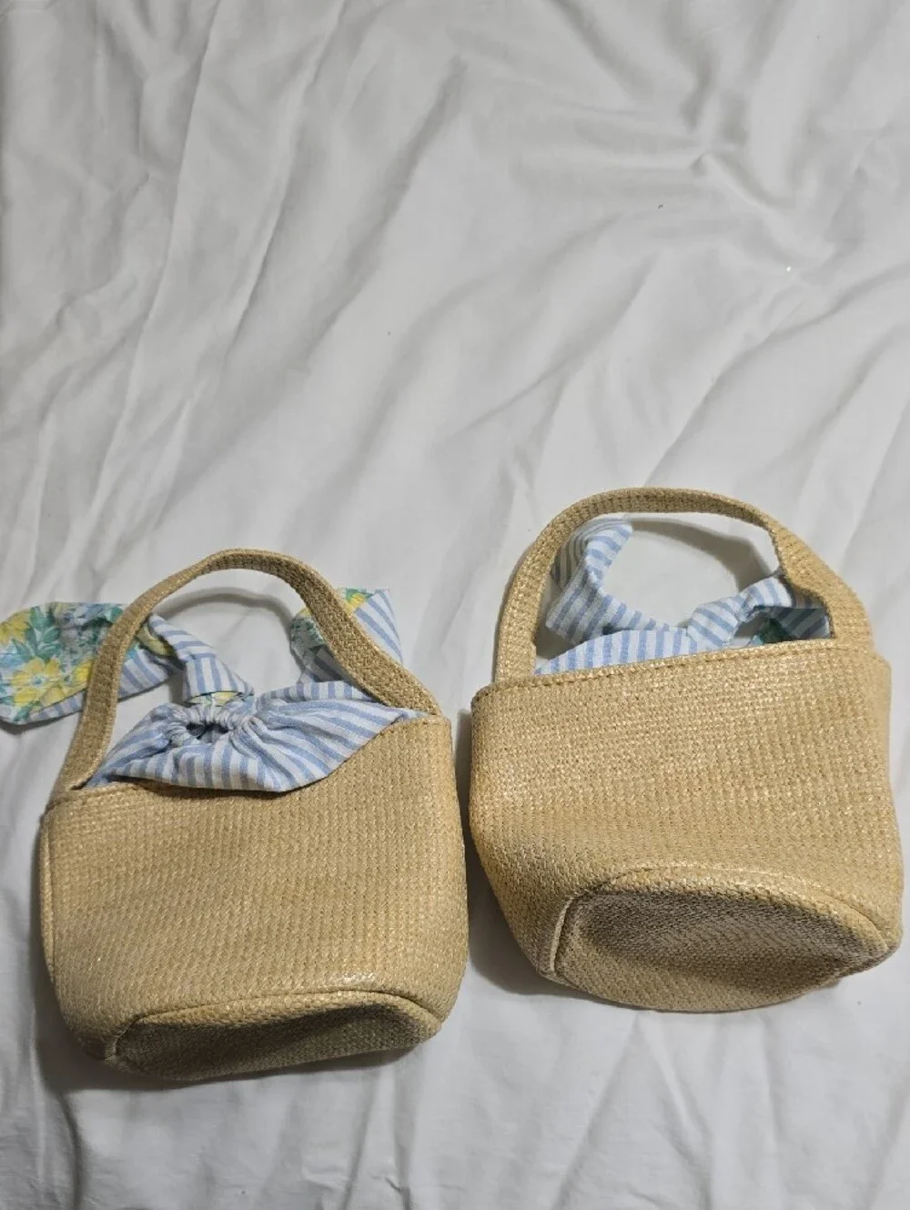Kids Straw Bunny Tote Bag with Blue Trim. Two For The Price Of One!